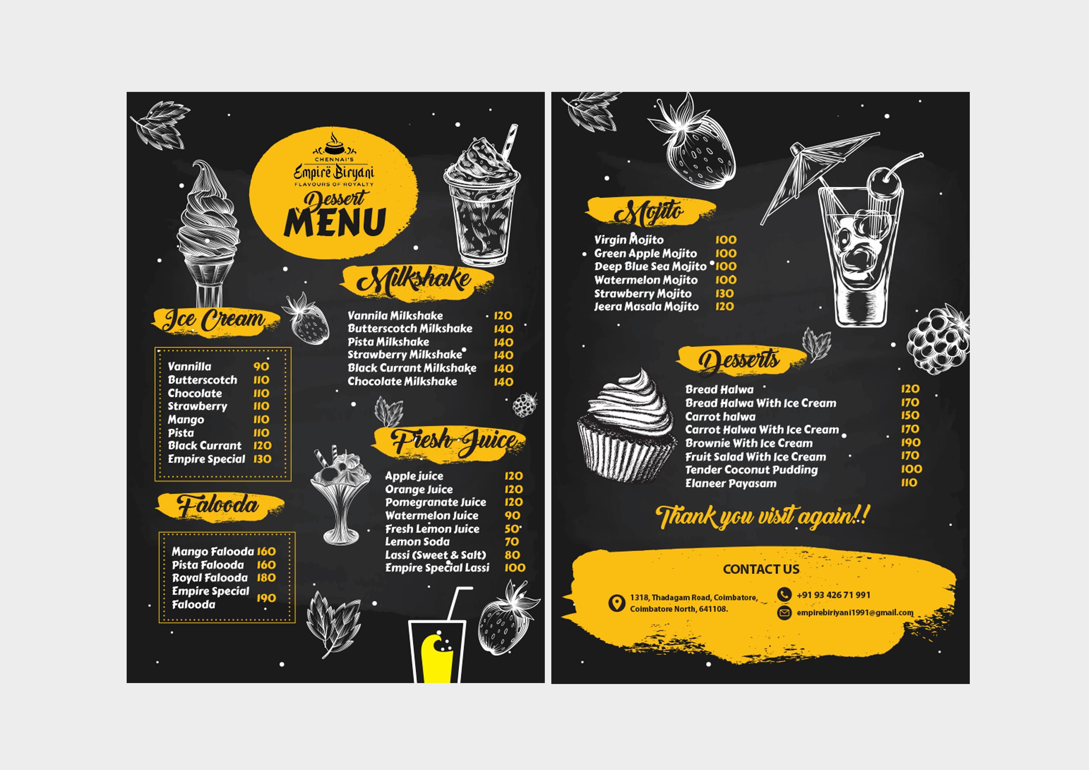 Empire Ice Cream Menu